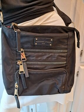Adrienne Vittadini Studio Black Nylon Crossbody Zip Pocket Organizer Traveler